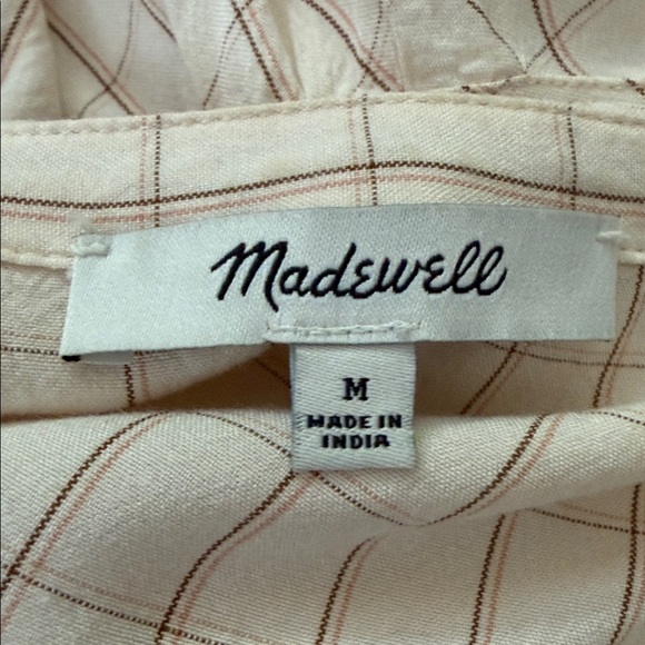 Madewell Windowpane Antique Cream Balloon Sleeve Peasant Blouse Top - Picture 3 of 4